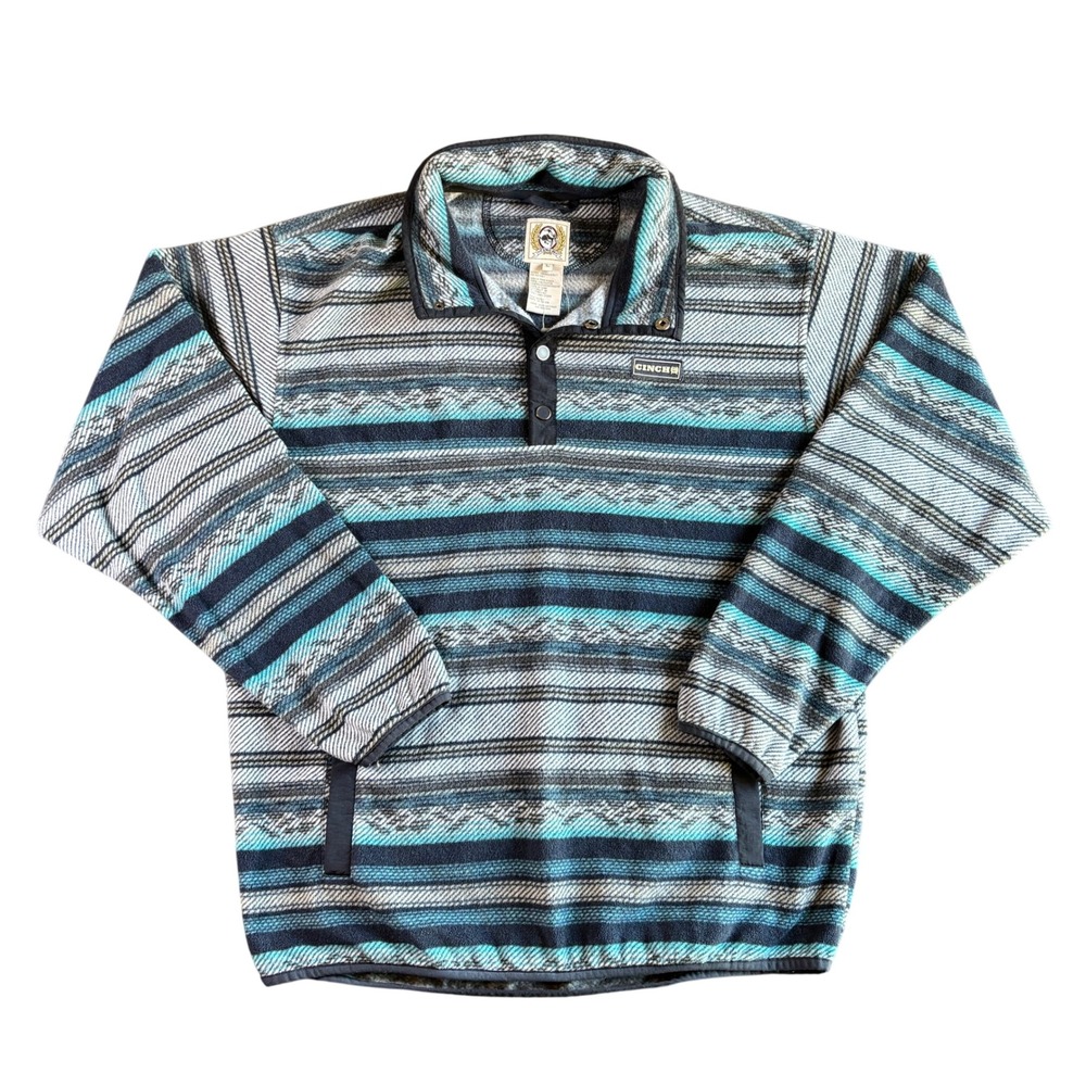 Cinch Mens Polyester‎ Fleece Pullover Western Southwestern Large Blue Grey